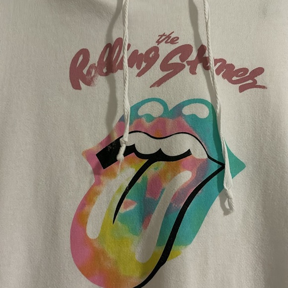 Rolling Stones Women’s L White Hoodie Sweatshirt Tie-Dye Logo - Picture 3 of 5